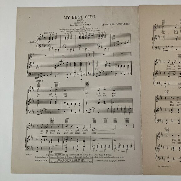 1920s Vintage Sheet Music Gallagher & Shean, Ziegfeld Follies, My Best Girl - Picture 11 of 16
